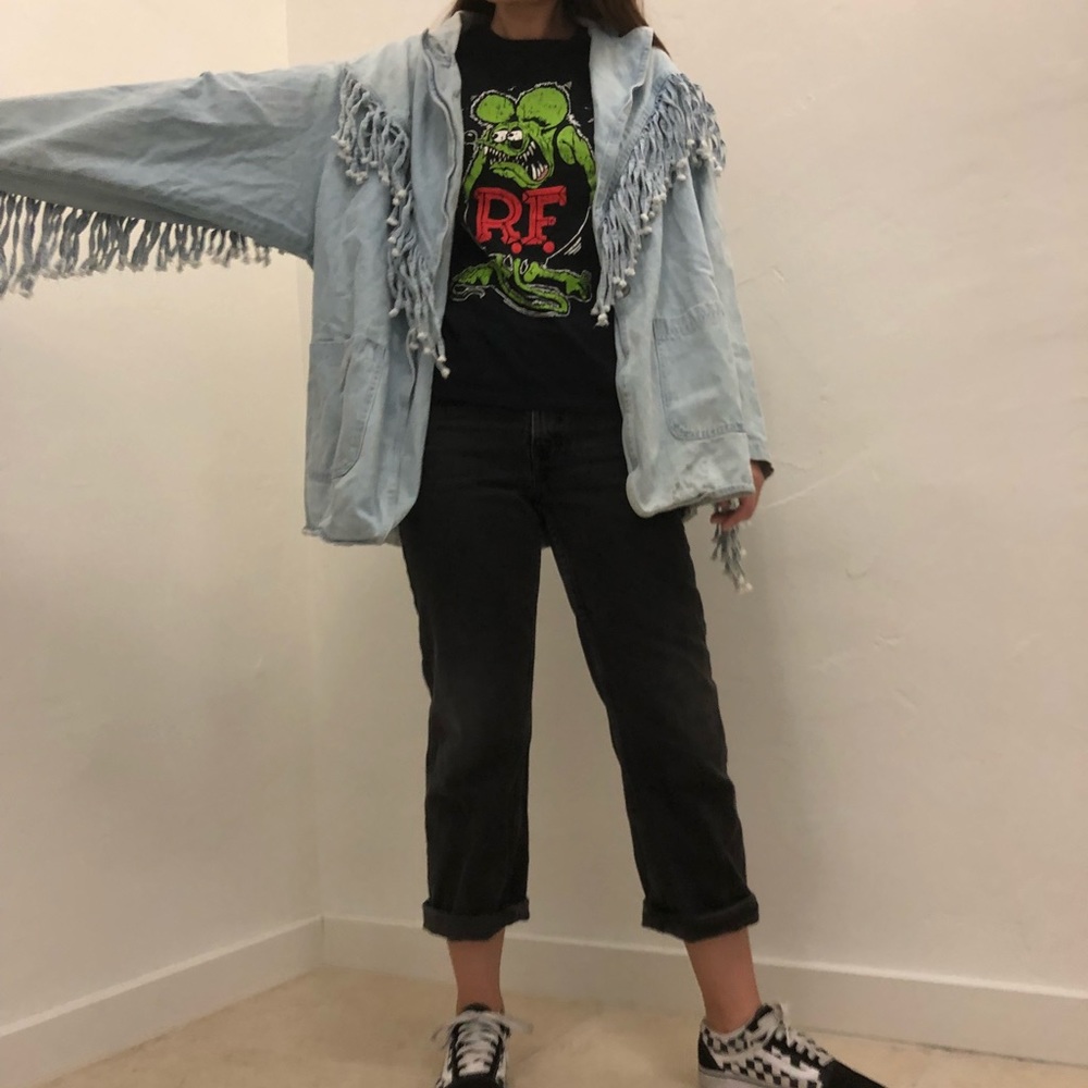 Vintage homemade denim fringe jacket